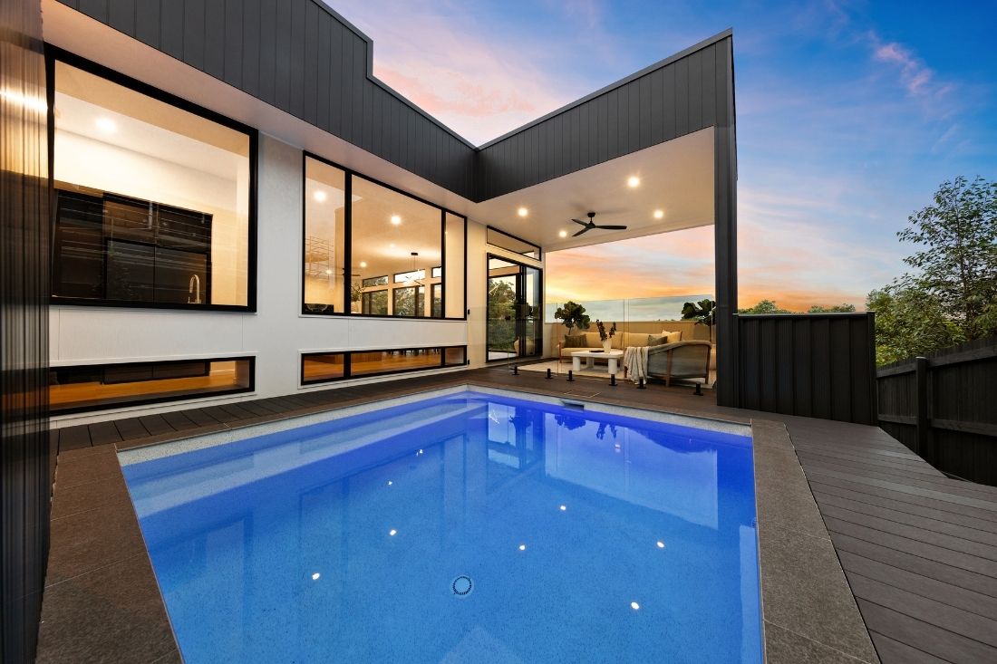 Inground saltwater pool and entertaining area in modern Queensland home