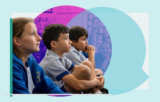 3 school children watching Kids Helpline @ School session