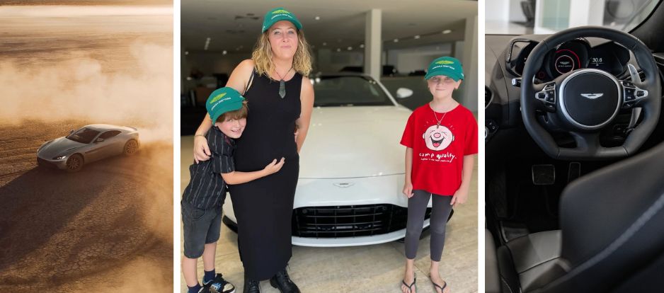 Prestige Car Draw 1141 winner with her kids and photos of the car - header image